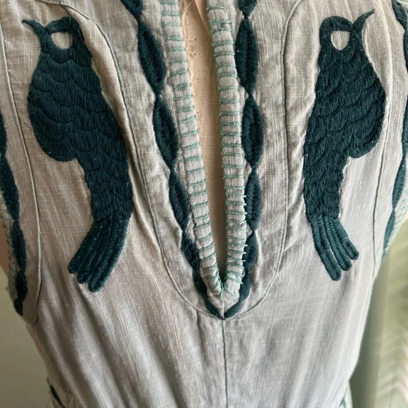 Free People Womens Green Sleeveless Dress Birds Pleated Lined - Picture 7 of 11